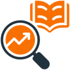 Magnifying glass and book with growth chart.