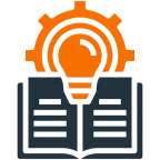 Open book with lightbulb and gear.