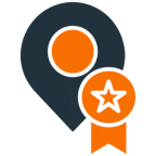 Map pin with star badge icon.