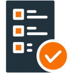 Checklist with orange checkmark icon.
